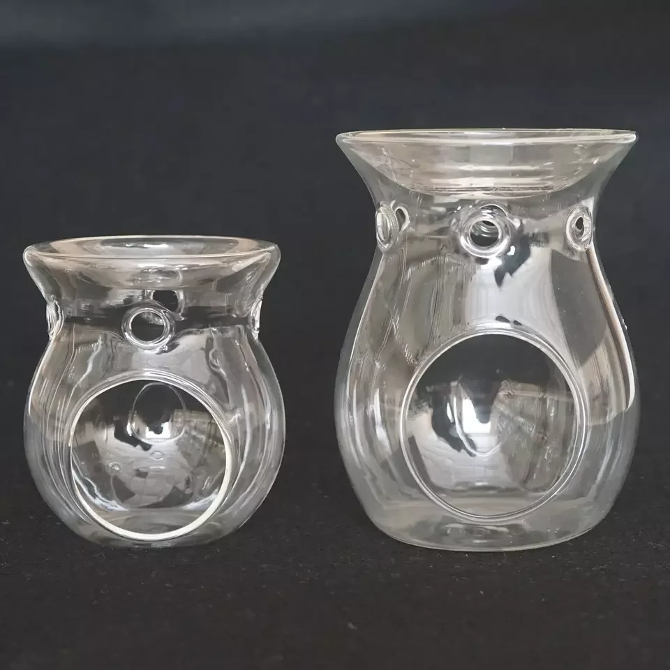 Custom Decorative New unique Design clear incense lamps Tealight Aromatherapy borosilicate glass oil burner Candle Holder