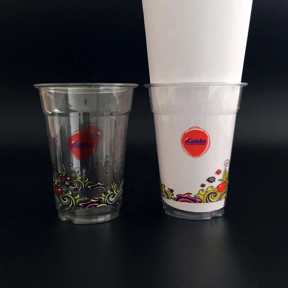 9oz 250ml disposable eco-friendly plastic kiwi juice milkshake  iced coffee cups with lids