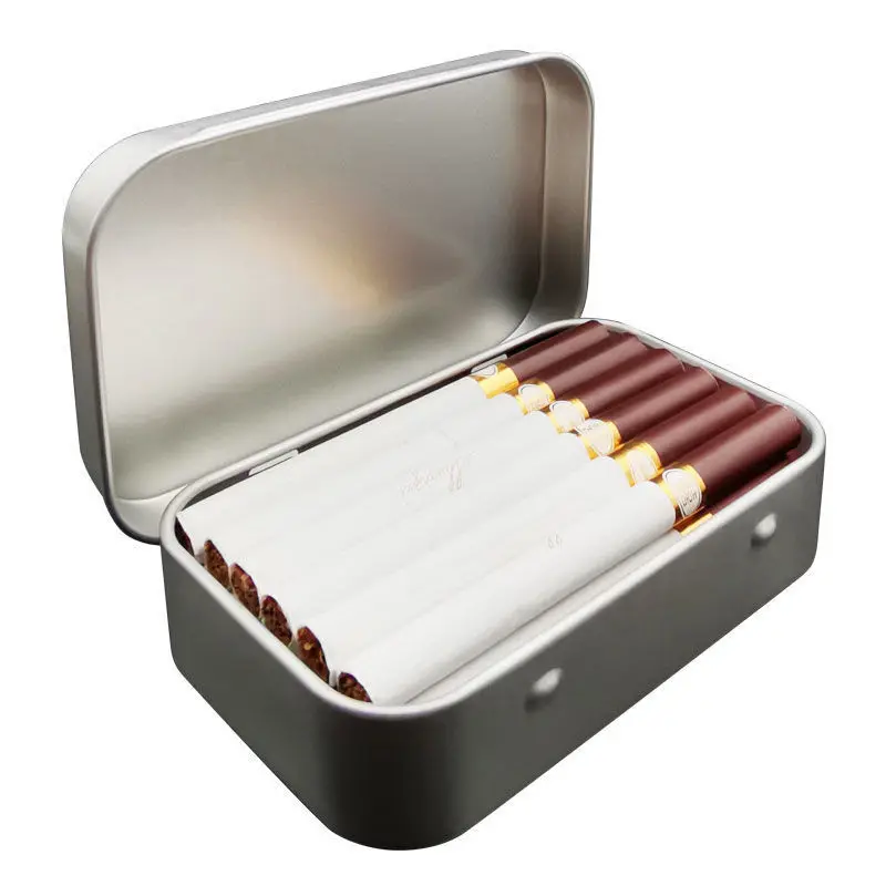 Bulk Portable Hinge Lid Metal Storage Box Small Rectangular Tobacco Tin