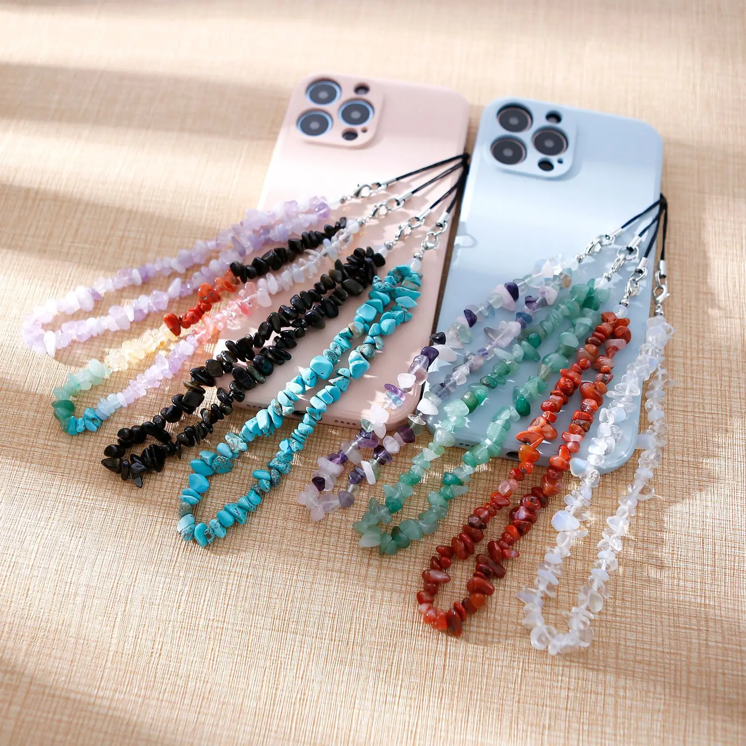 Mobile Phone Lanyard Natural Stone Crystal amethyst Chains Jewelry Phone Accessories