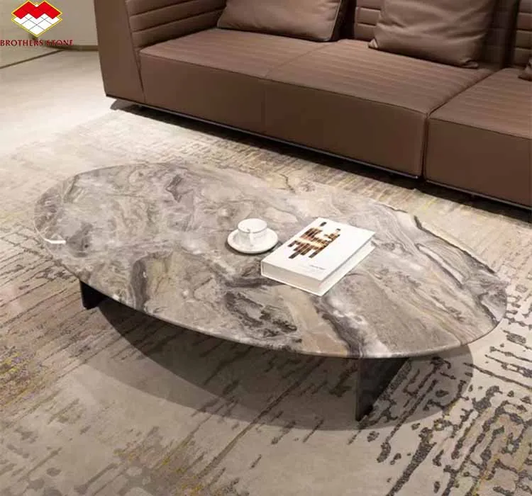 Modern Luxury Marble Dinning Table Top Natural Stone Venice Brown Color Oval Marble Dinner Table with Chairs