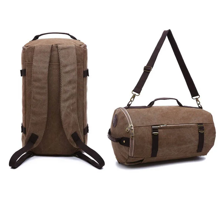 3-Ways Vintage Canvas Men Holdall Weekend Travel Duffel Bag Backpack Messenger Shoulder Bags Convertible Travel Hiking Rucksack