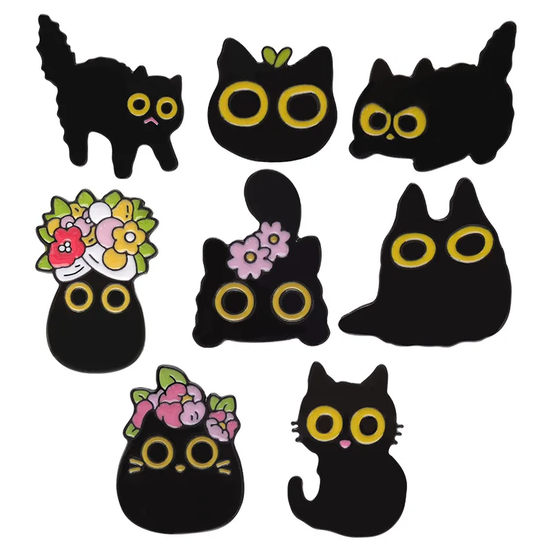 Black Cat Coal Ball Cute Brooch Animal Metal Badge Bag Accessories Metal Geometry Paint Brooch