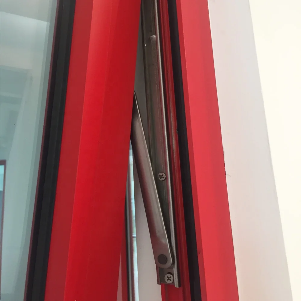 Red color Aluminum profile double pane tempered glass outswing awning window