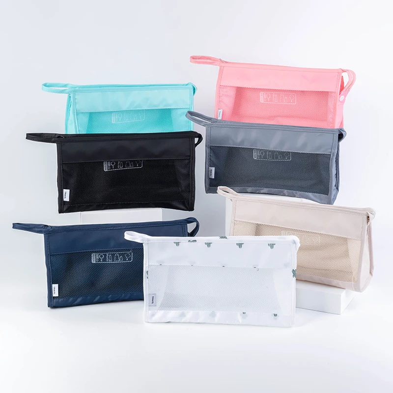 Custom Hanging Toiletry Pouch Bath Clear Skincare Organizer Mesh Inner Pocket Zipper Makeup Pouch Cosmetic Bag