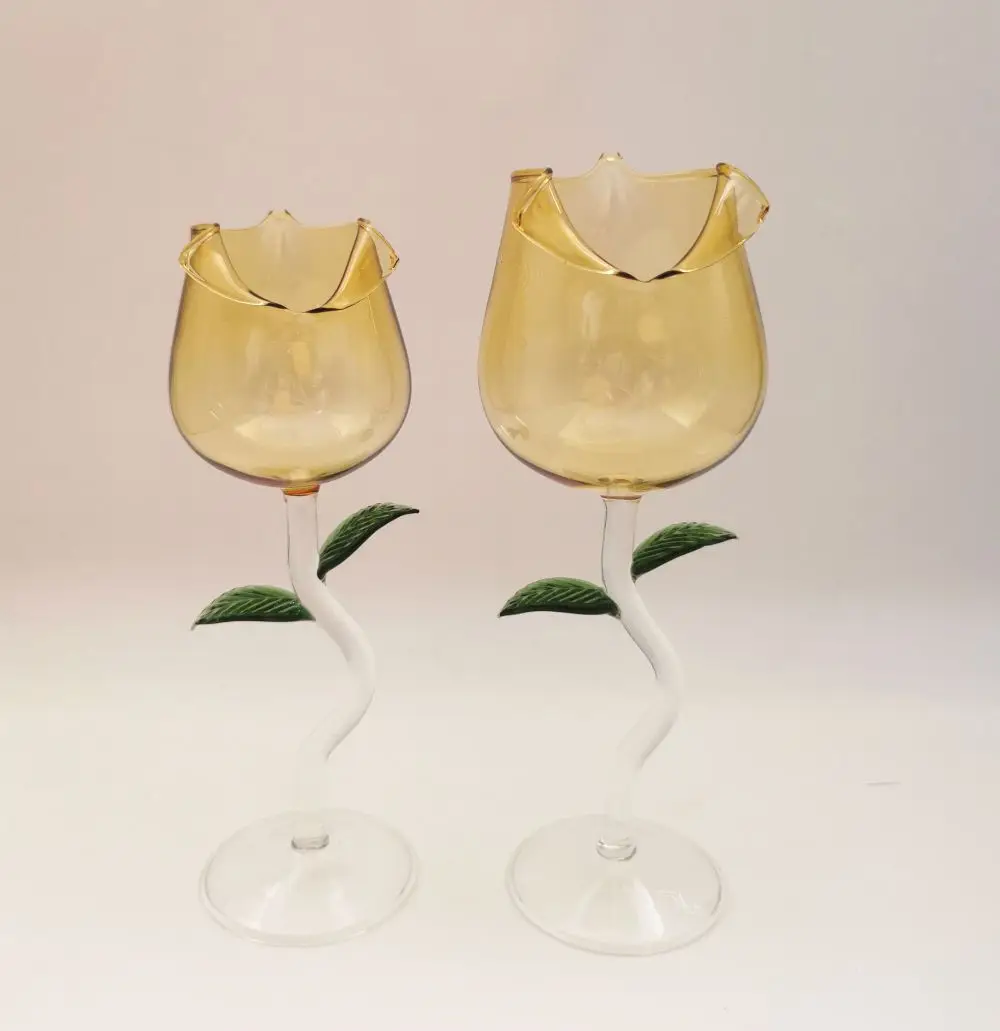 INT Tableware flower shaped elegant drinking wine glass champagne glass set amber colored white wine glasses