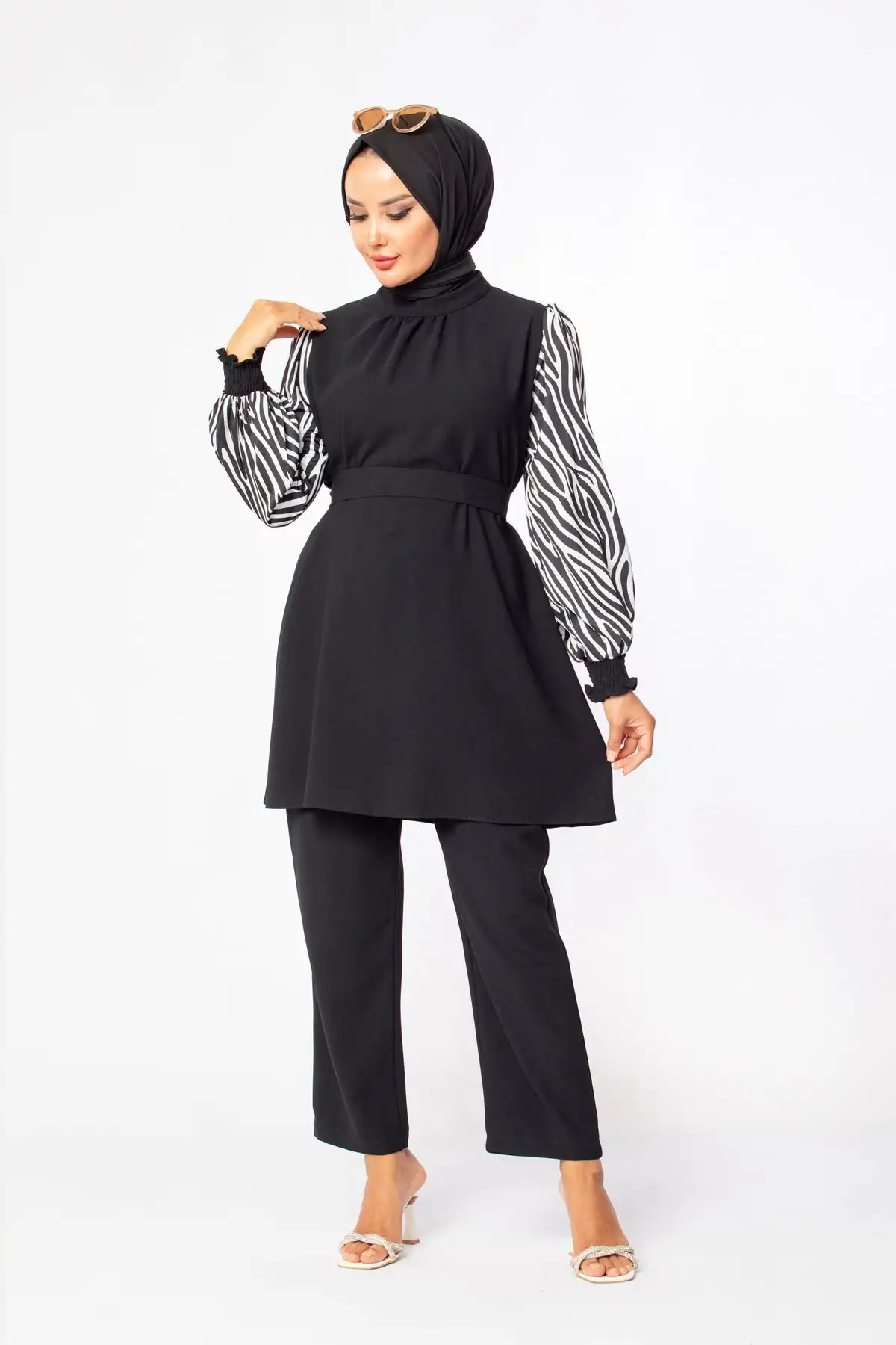 SIPO 2023 Black Modest Sets Traditional Muslim Clothing&Accessories Co Ord Set Women Blouse Modest Muslim Women 2Pcs Set