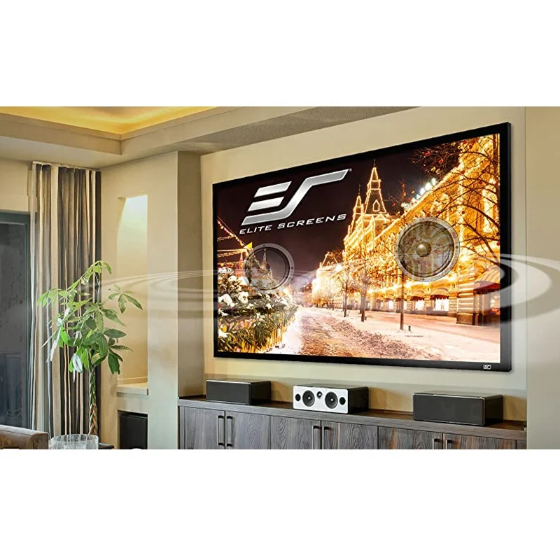 Elite Hot Sale 96-inch 2.35:1Sound Transparent Perforated Weave PET Fixed Frame Projector Screen