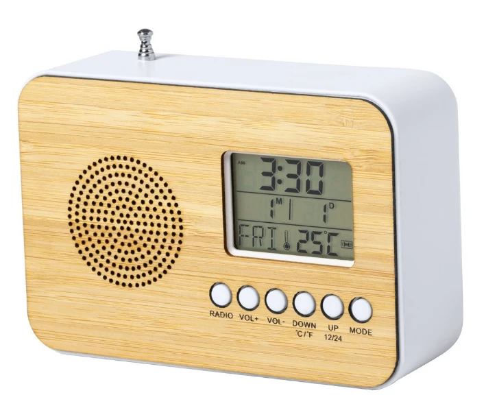 Smart Table Clocks With Radio New Design Home Decor Bamboo TOP FM Radio LCD Clock Alarm Clock