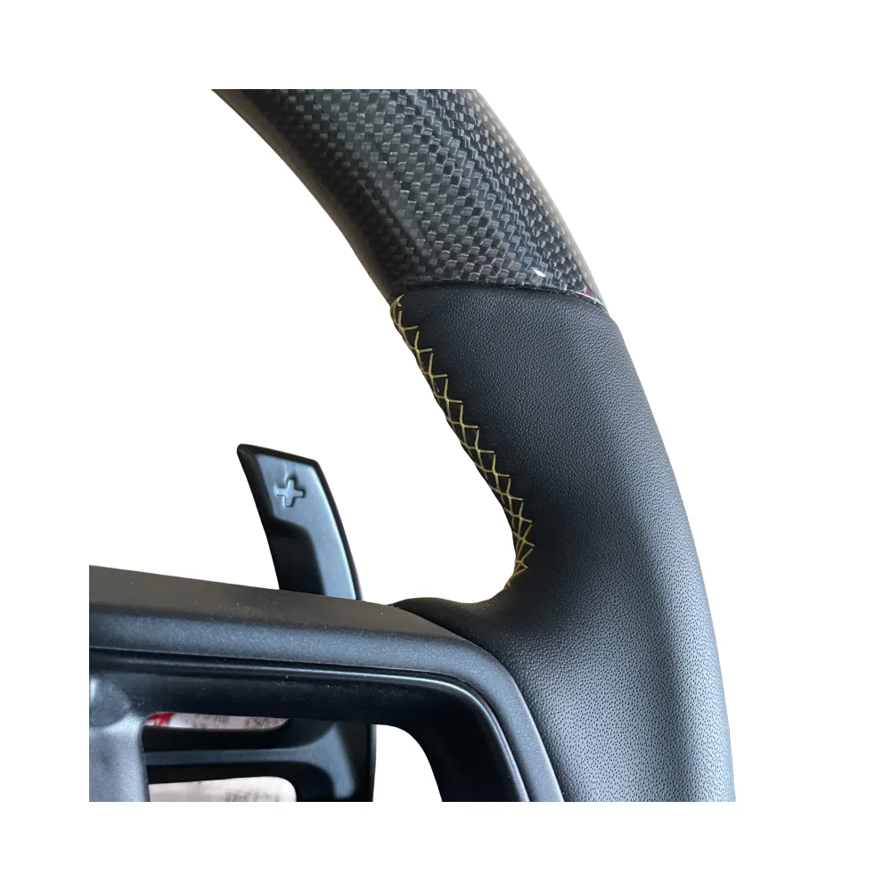 Car Carbon Fiber Multifunction Steering Wheel Round Smooth Leather Custom Fit For Porsche Macan Cayenne