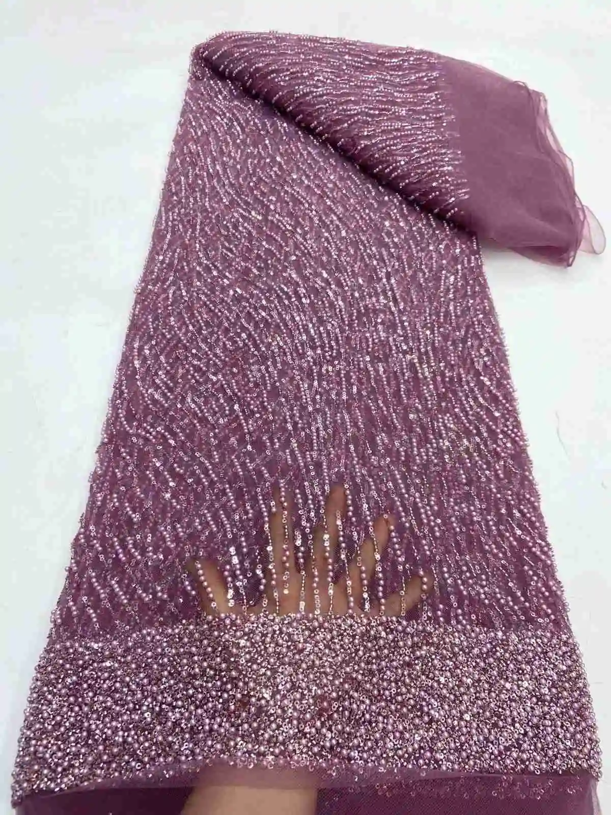 KJY307 New Popular 2024 Gold Tulle Fabrics Nigerian Net Lace With Beads African Sequins Lace For Party