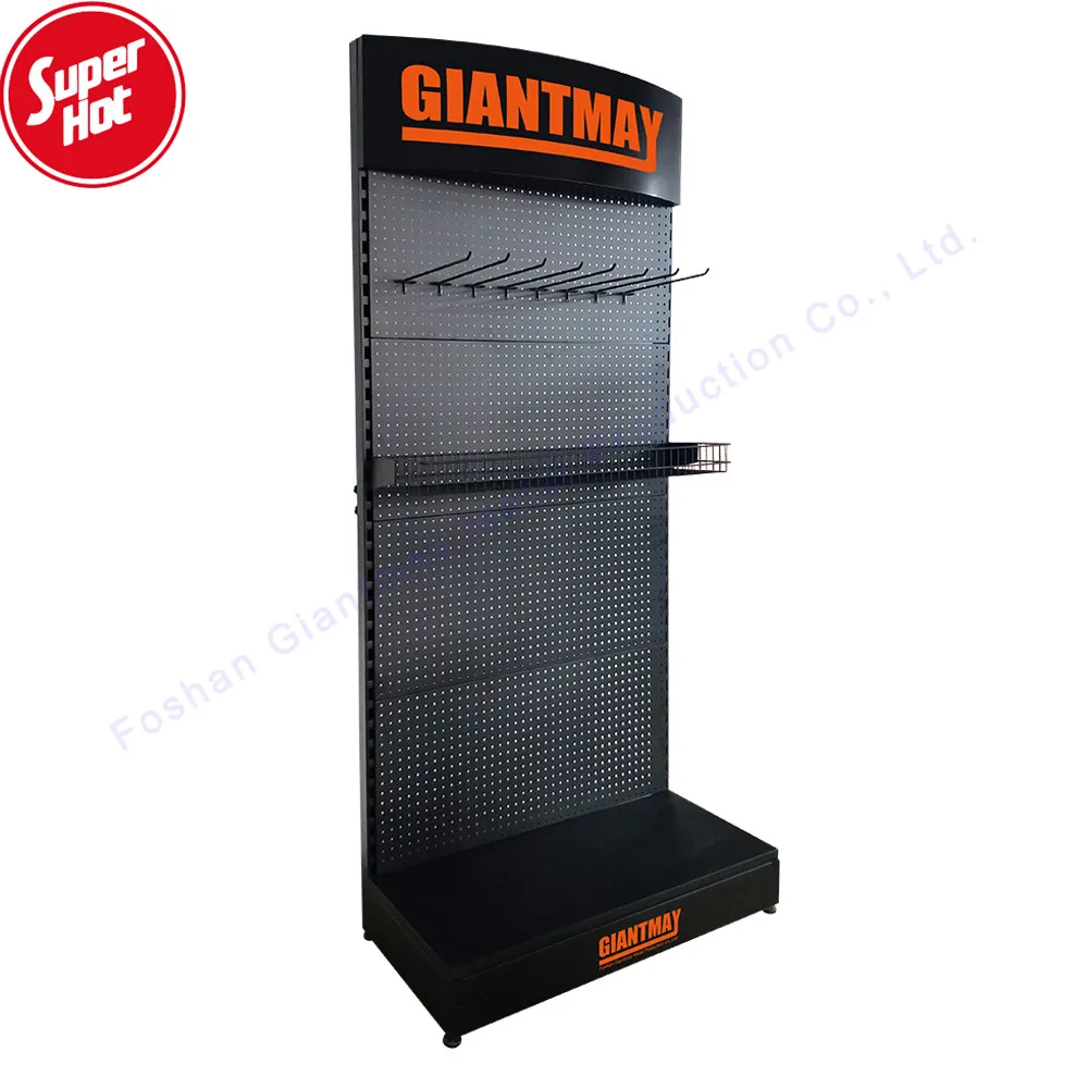 Giantmay Free Standing Pegboard Hanging Tool Floor Rack for Retail Shop Design Metal Display Stand