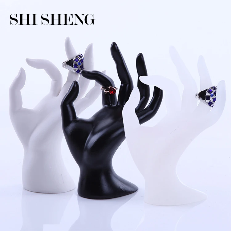 SHI SHENG Wholesale Lady Black Resin Mannequin Ok Shaped Hand Stand for Ring Necklace Watch Jewelry Display Holder Stand