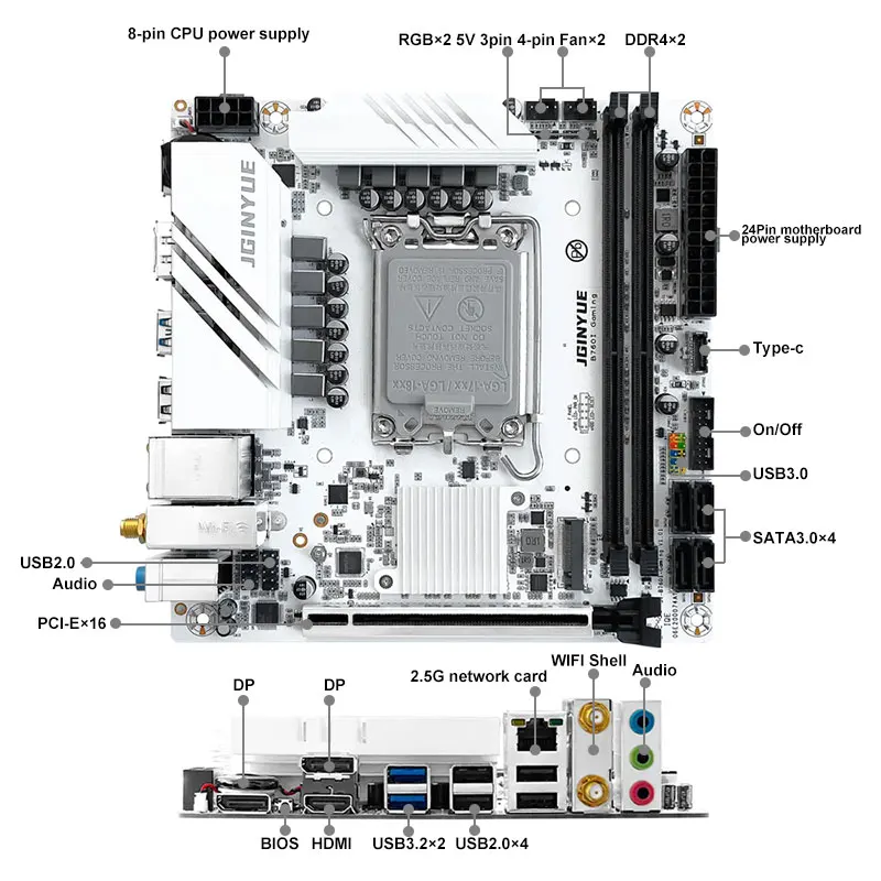 JGINYUE B760i материнская плата LGA 1700 mini itx B760i-GAMING поддержка Intel Core 12-й 13-й процессор ЦП DDR4 3200 МГц ОЗУ