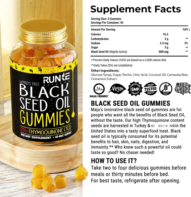 Private Label Immune Support Detox Hair growth Black Seed Oil Capsules Natural Black Seed Oil gummy