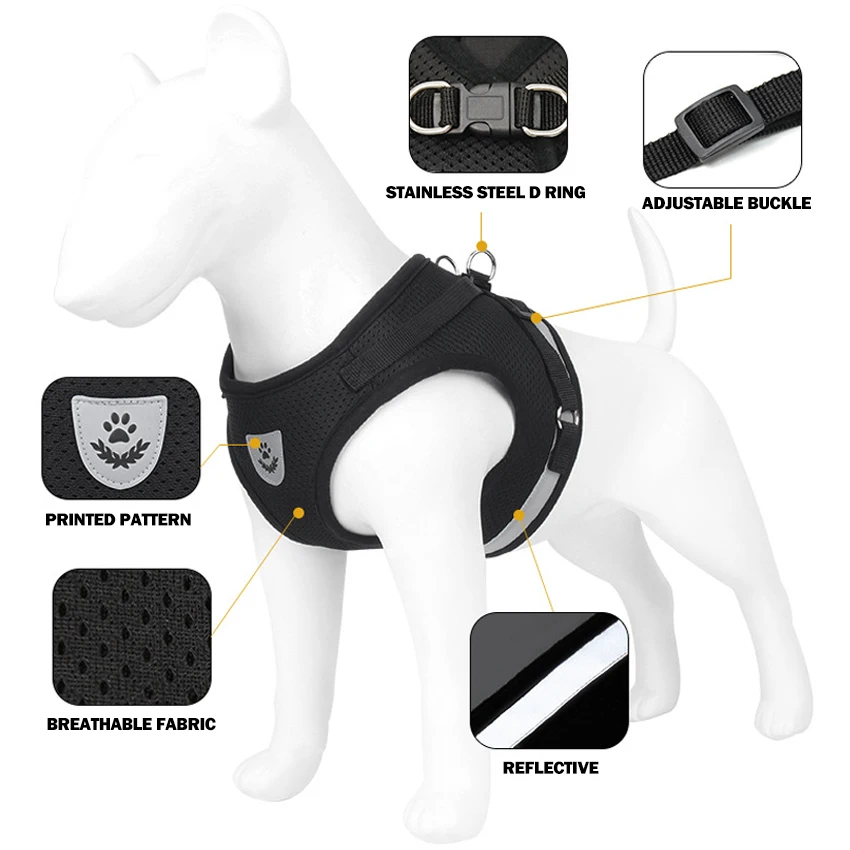 Wholesale High Quality Breathable Fashionable Reflective Polyester Dog Harness for Dog Walking