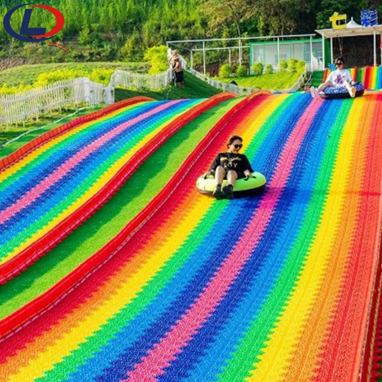 Custom Size Playground Resort Game Mountain Attraction Dry Slide Large Plastic Rainbow Slide For Sale