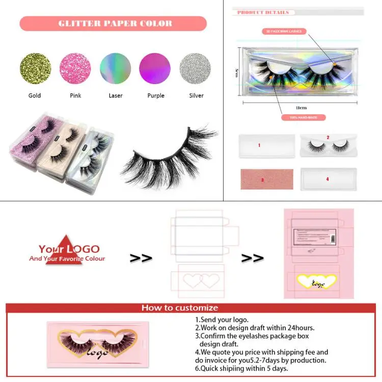 Wholesale Natural Full Strip Eyelashes Vendor 3D 5D Faux Mink Full Strip Fake Eyelashes Eye Lashes Custom Eyelash Case