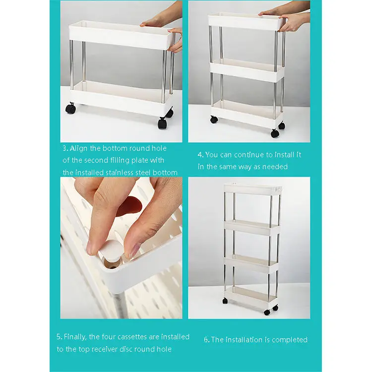 3 Tier Rolling Utility Cart Storage Organizer Cart, Mobile Storage Cart For Home, rolling cart trolley storage shelf with wheels