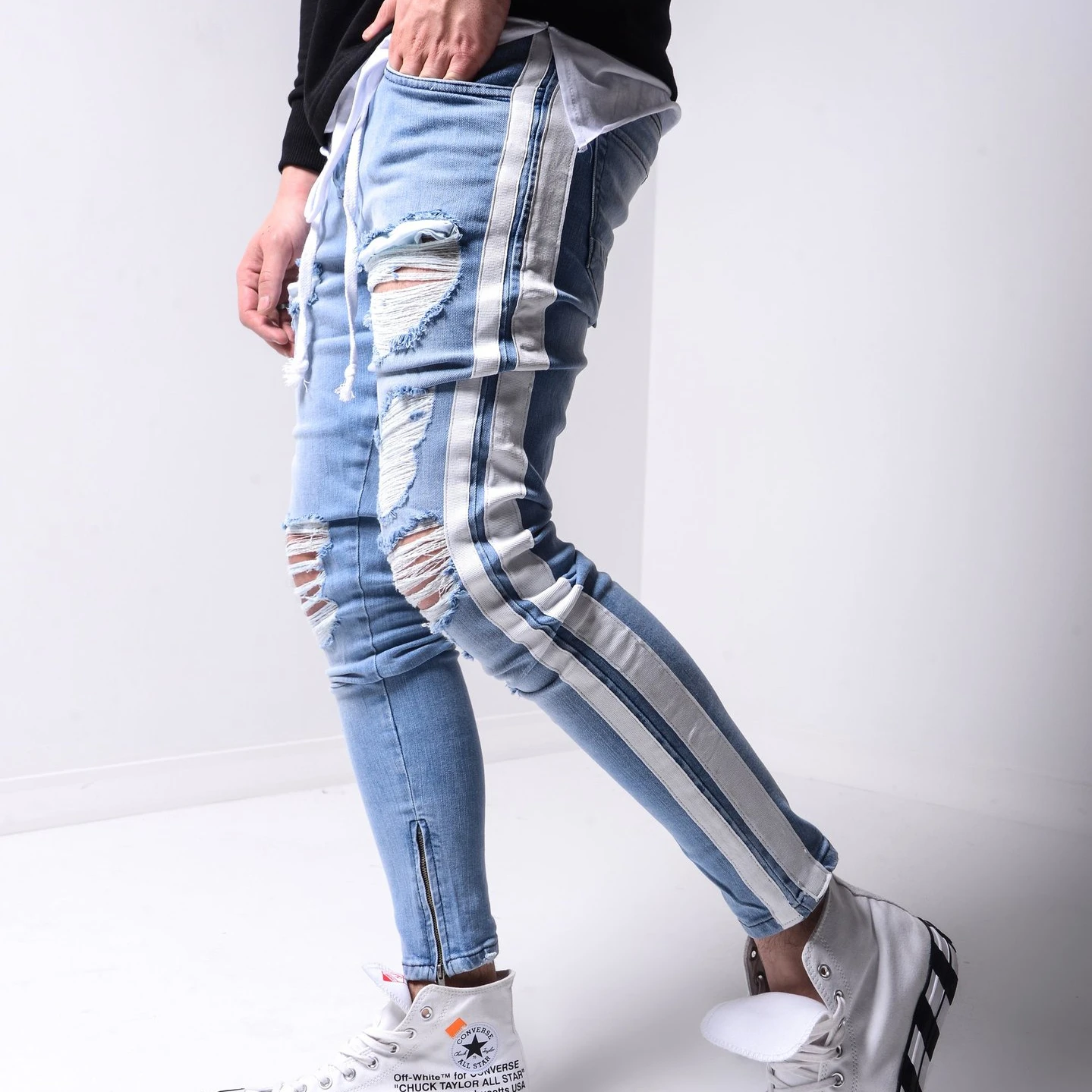 
YD - 1970 Wholesale street fashion 2021 mens ripped skinny jeans denim retro classic washed plus size jeans pant 