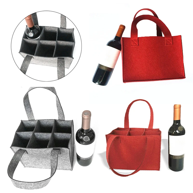 Dark Gray Reusable Wine Bottle Carriers 6 bottles Felt Wine Bottle Tote bag