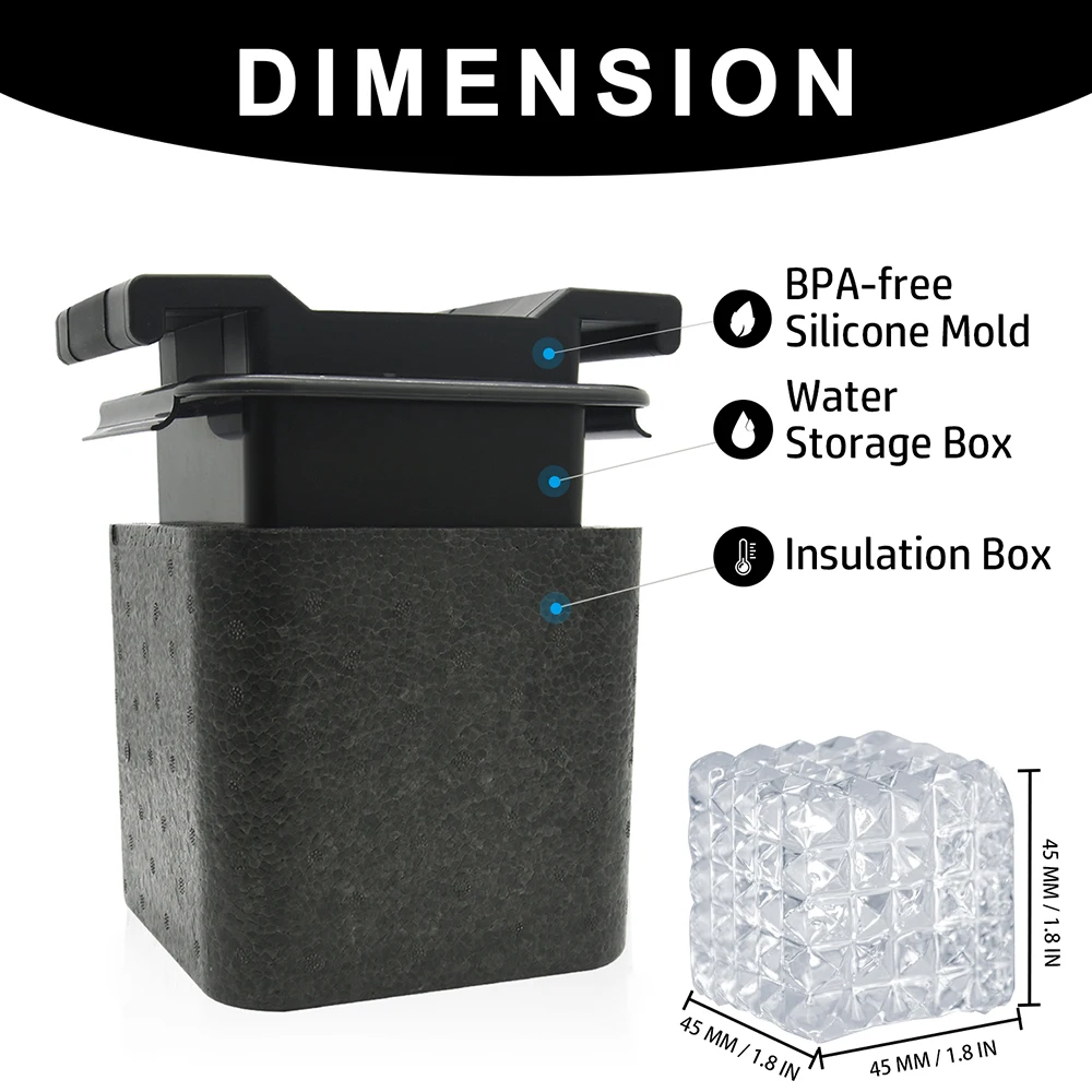 BHD BPA Free Big Rhomb Silicone Square Ice Cube Mold No Bubbles 4 Cavity Large Clear Ice Cube Tray for Cocktails Drinks Whiskey