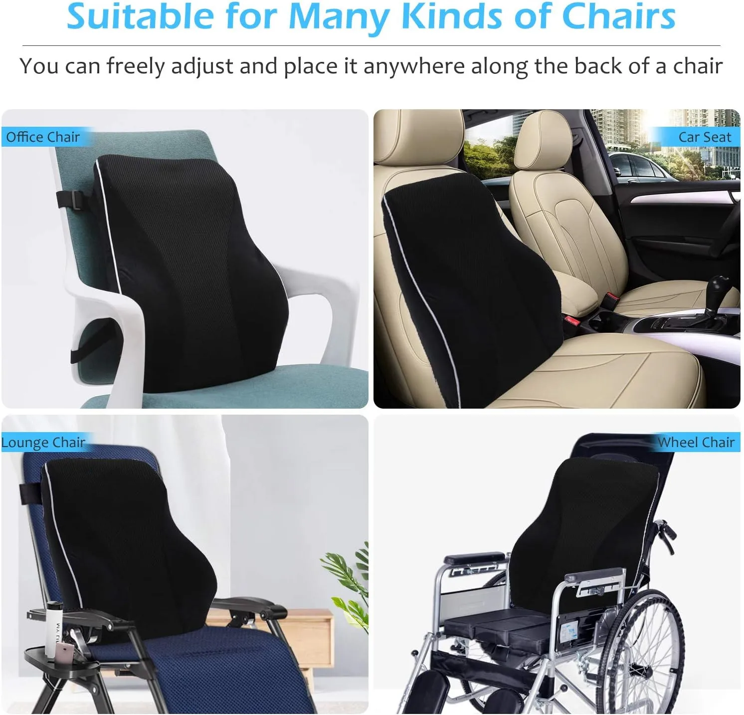 Lumbar Support Memory Foam Cushion with 3D Mesh Cover Ergonomic Orthopedic Back Rest Pillow for Office Chair Car