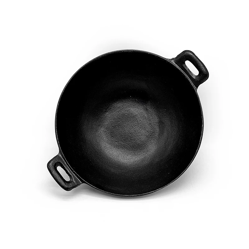 Chinese Traditional Cast Iron Wok Cast Iron Non Stick Coating Frying Wok Pan With Double Handle