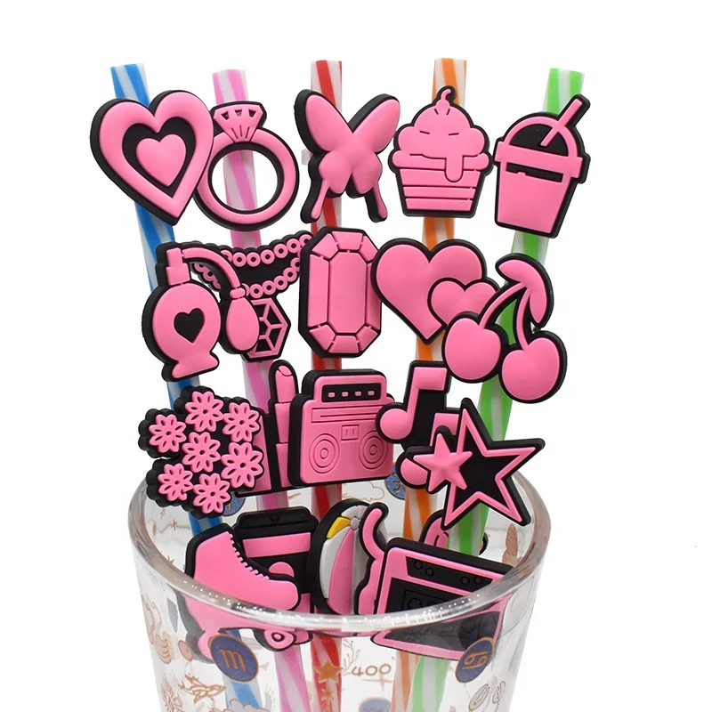 factory price customized wholesale eco-friendly reusable straw lids for tumblers pink rubber 8mm kawaii silicone straw toppers