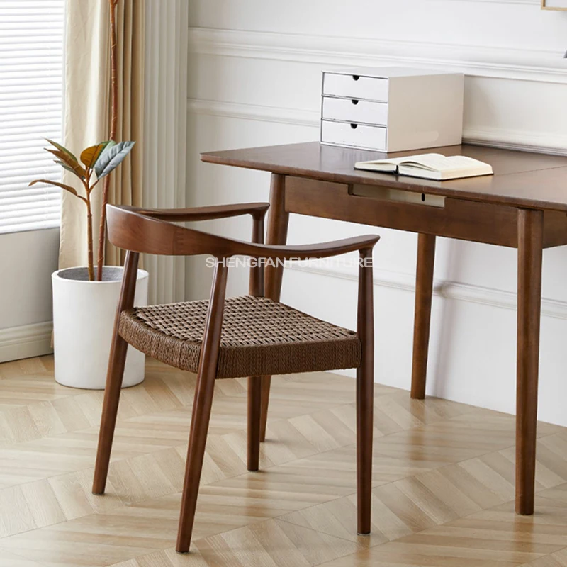 Household Furniture Cheap Walnut Rope Woven Dinging President Chair Wood Lounge Arm Chair Indoor For Events