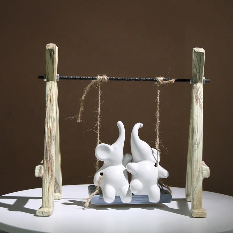 Wholesale Luxurious Creative Cute Desktop Decor Mini Ceramic Elephant Swing Indoor decor