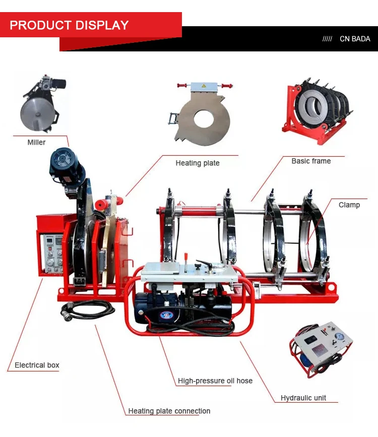 BADA hdpe  maquina termofusion de 315 a 630 mm 400 450 500 560mm maquina termofusora hdpe soldadura a tope