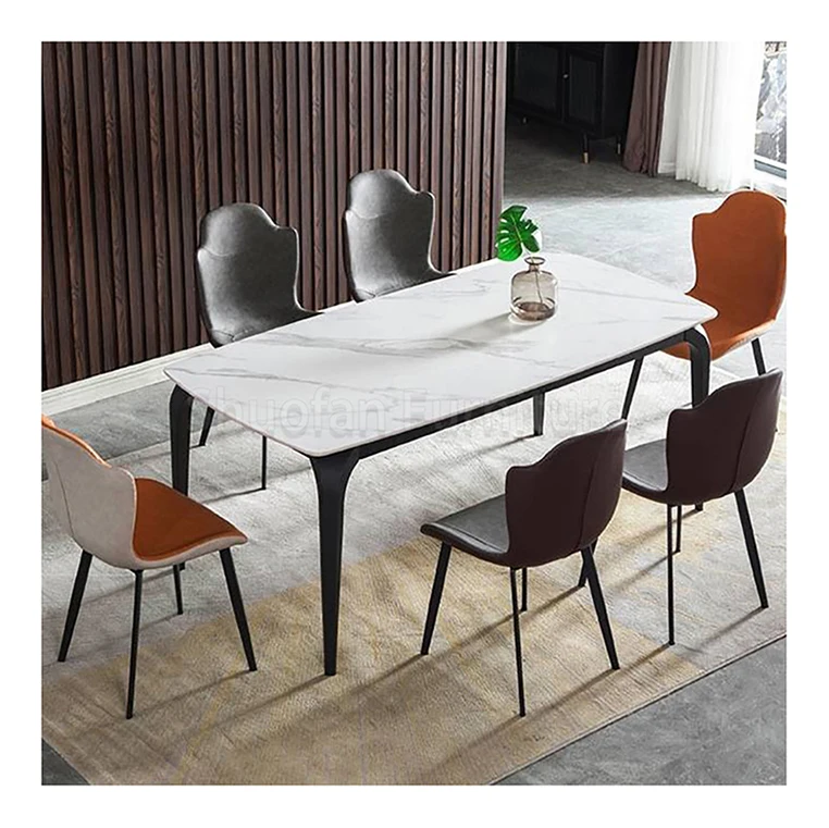 Italian Modern Minimalist white plate rock marble dining table marble dining table made in China for restaurant