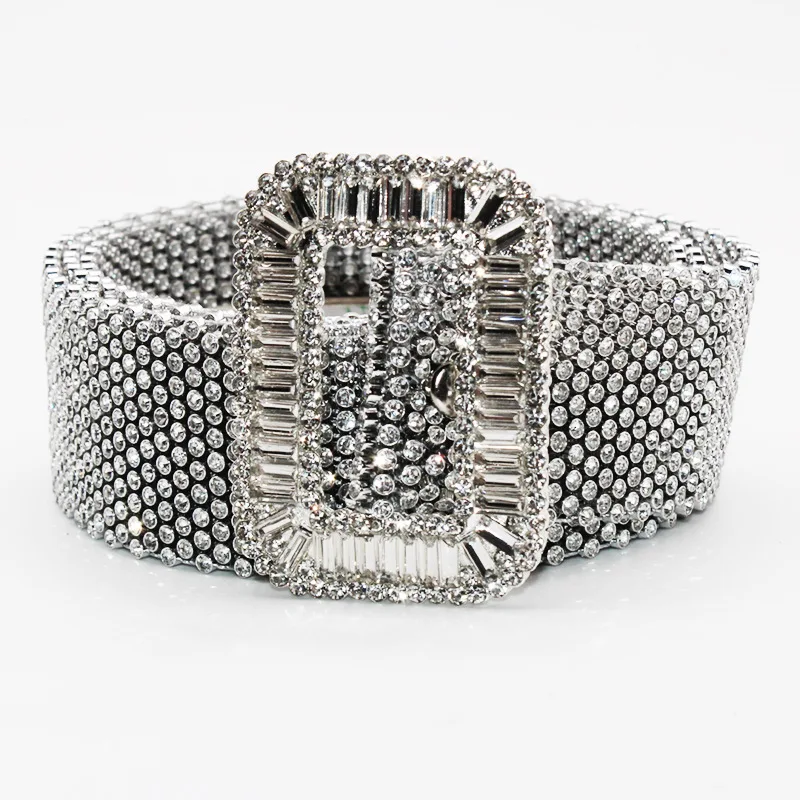 Wholesale Ladies Party Diamond Belt Women Western Silver Rhinestone Studded Bling Bling Leather Crystal Belt for Dress