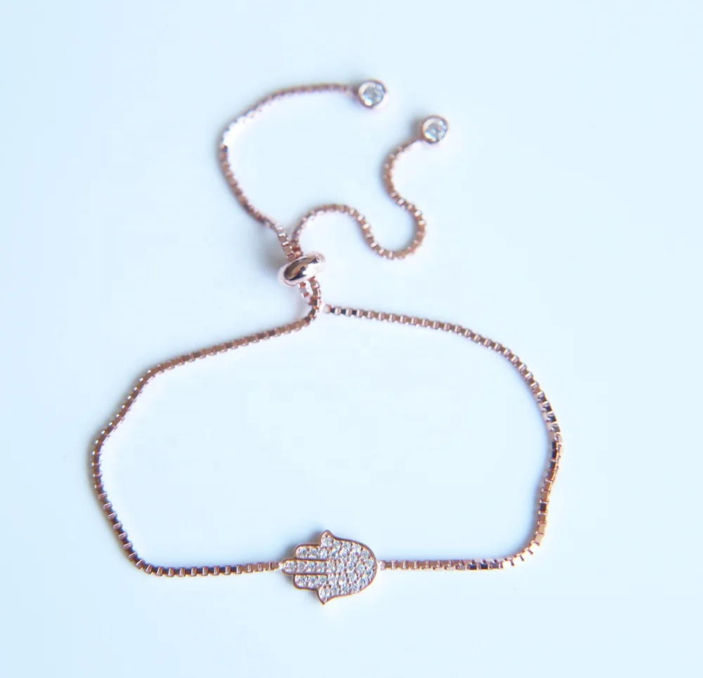2023 high quality drop shipping tiny cute fatimas hamsa hand slider silver box chain silver bracelet