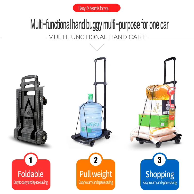 Baoyu Foldable Shopping Trolley Bag Aluminum Trolley Cart Folding Luggage Hand Truck