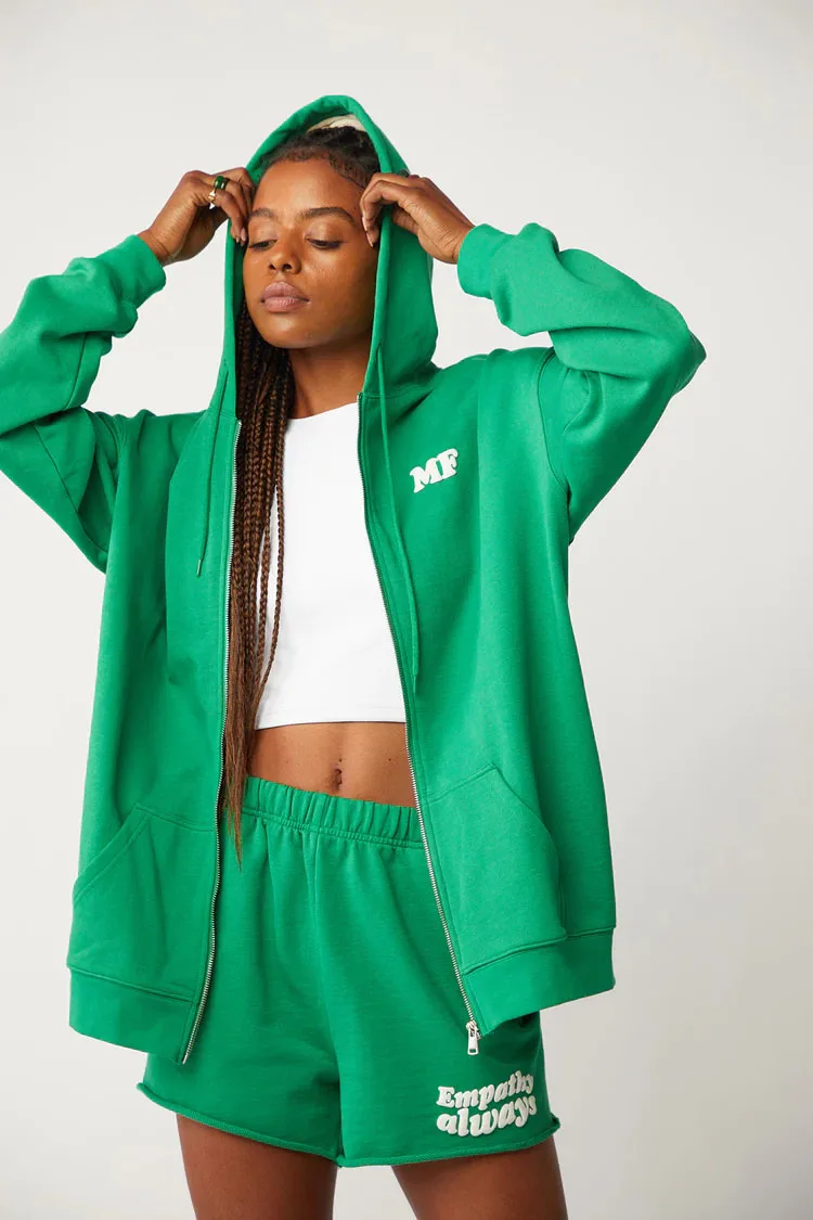 GOO Screen Printed Slogan Hoodie Custom Cotton Zip Up Hoodie For Women