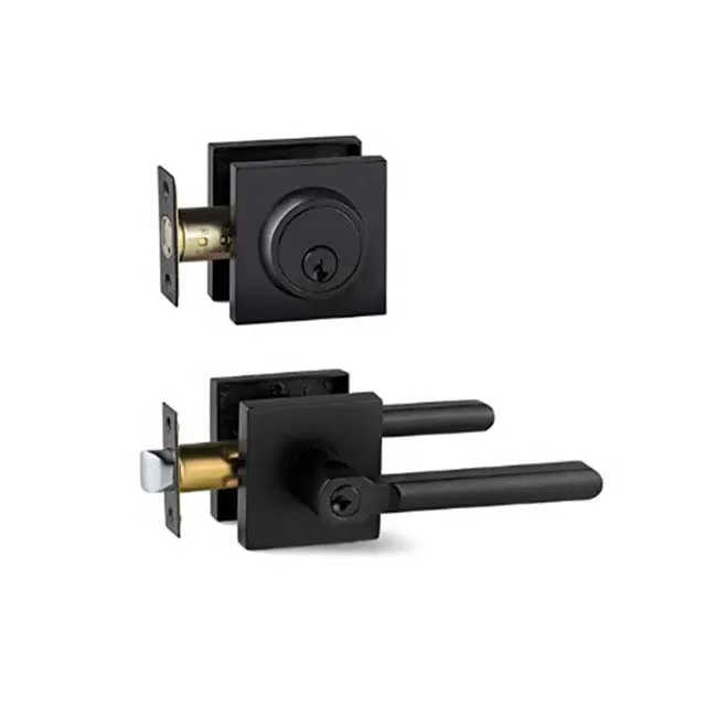 Matte Black Square deadbolt match with heavy duty entry lever set  combo lock