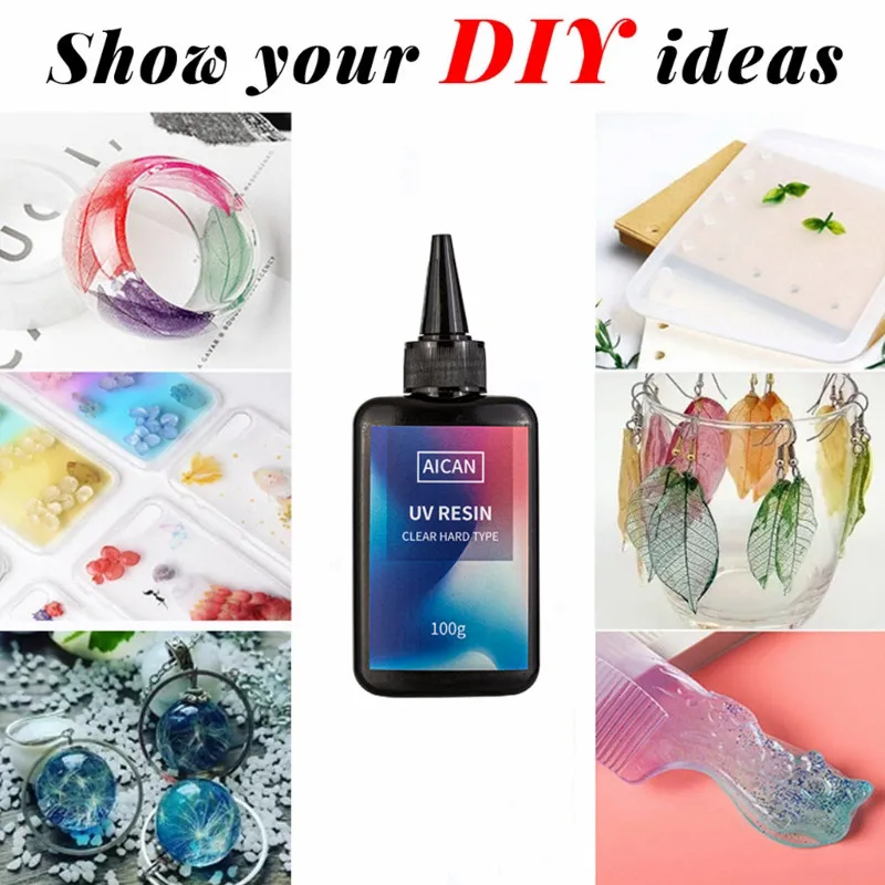 
100g Clear Resin UV Kit Crystal Clear Hard Glue Solar Cure Sunlight Type Adhesive UV Resin for Jewelry 