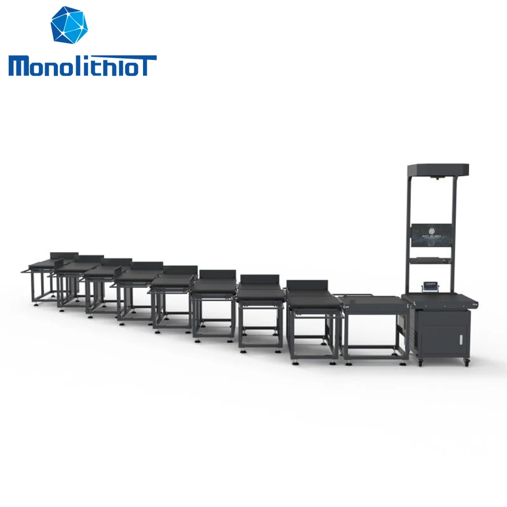 MonolithIoT Express Logistics 16 Sorting Ports Automated Parcel DWS Dimension Weighing Scanning Belt Zigzag Sorting Conveyor