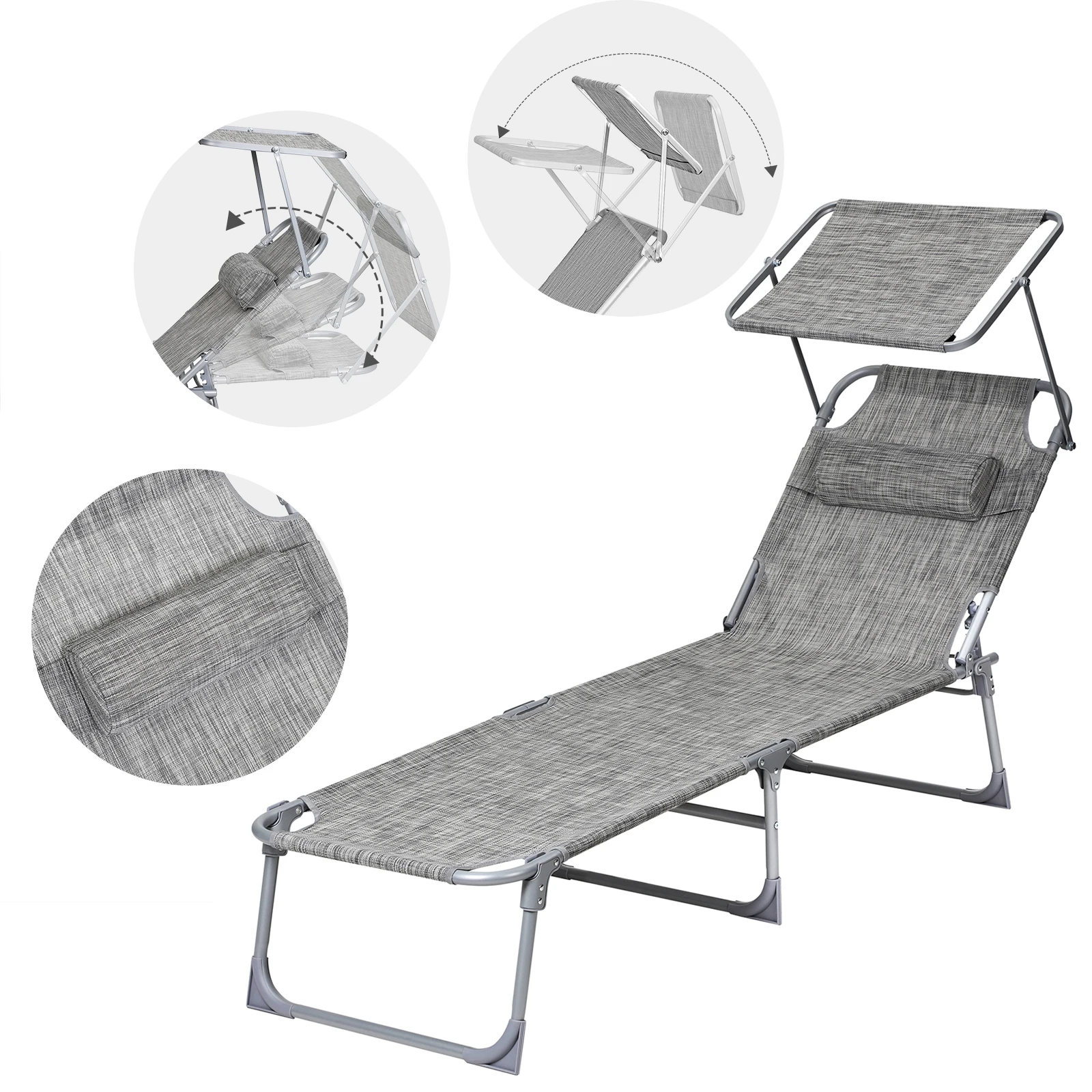 Outdoor Adjustable Foldable swimming pool sun lounger chairs with sunshade
