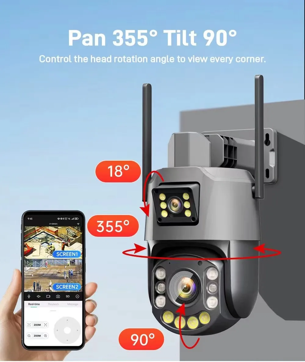 60W 30AH 6mp solar camera 360 ptz 69x zoom 4g solar street light with camera outdoor Dual Lens CCTV wireless security camera