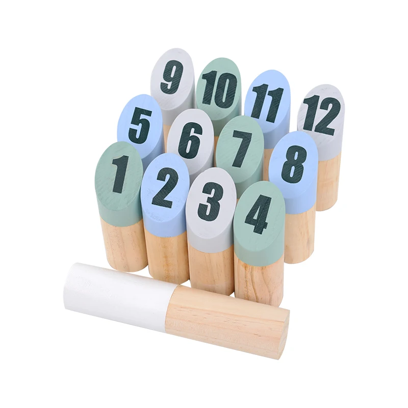 12 Stick Number Kubb Pins Throwing Dowel Unisex Plastic Outdoor Lawn Game for Kids Adults Family Garden Toy in Box Packaging