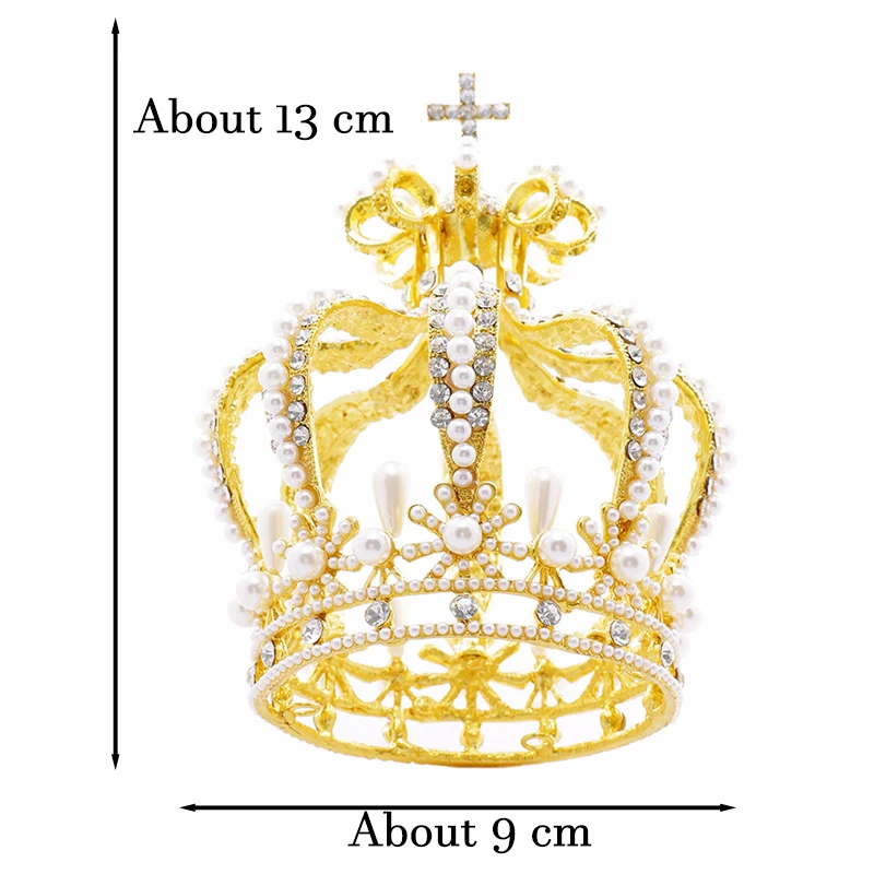 Full Pearls Golden Silver Kings Crown Delicate Hollow Out Large Round Gold Crowns Metal Rhinestone Hair Accessories Women Luxury