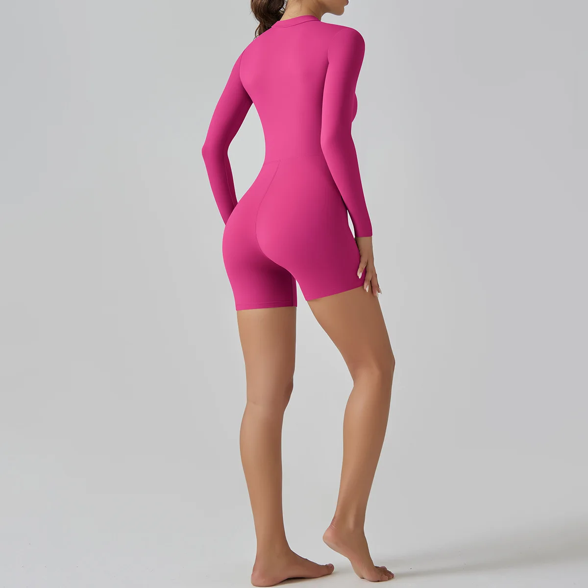 New Design Grey Color High Quality OEM Design Sexy Fitness Shape Bodysuits for Women With Front 3/4 Zipper