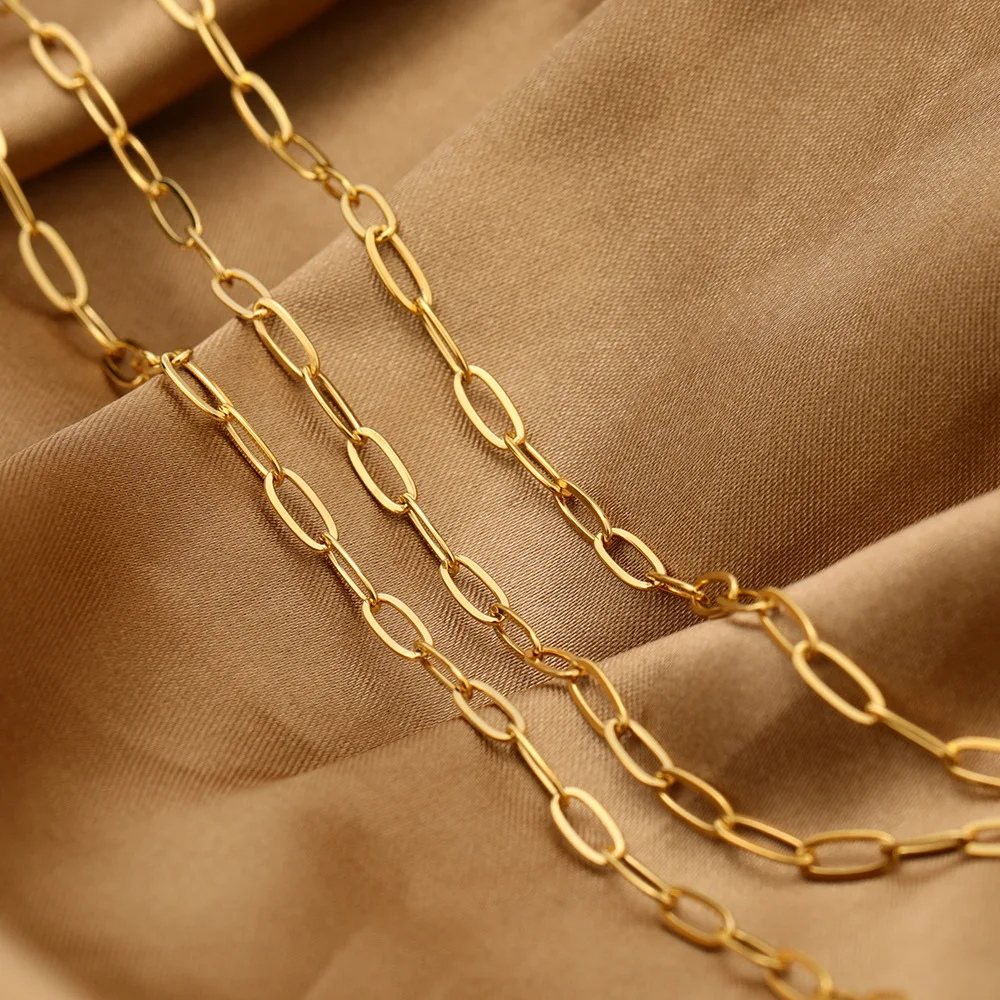 B4076 Non tarnished gold plated silver chain O paper clip chain thin chains for jewelry making