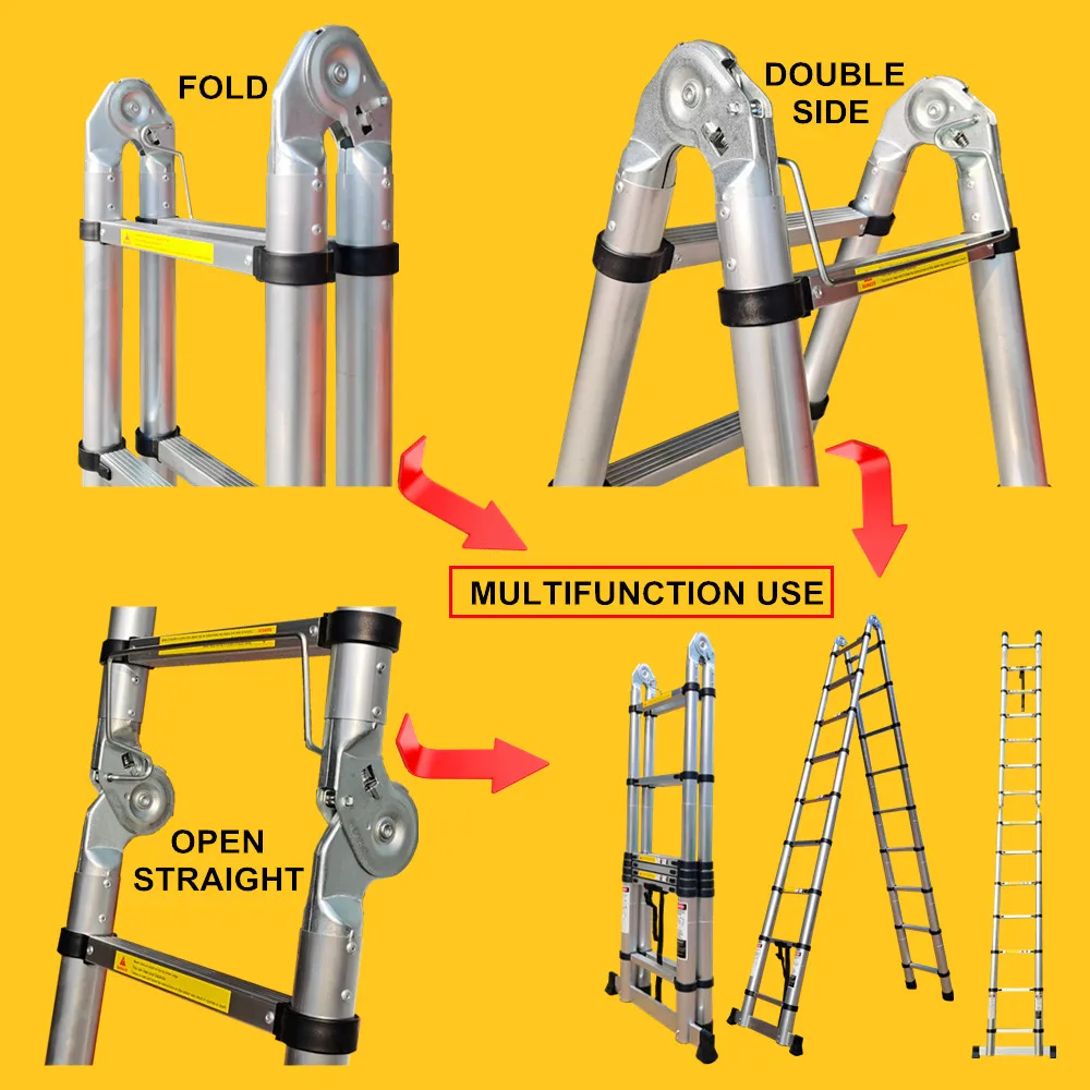  Double Sided Aluminum Telescopic Hinged Step Ladder 3.2m 3.8m 4.4m 5m 5.6m Different