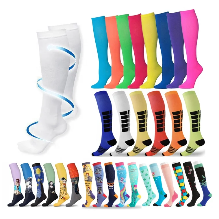 Graduated Medical custom Women Men Compression Socks 20-30mmhg Knee High Fun Stockings for Running Sports Athletic Nurse