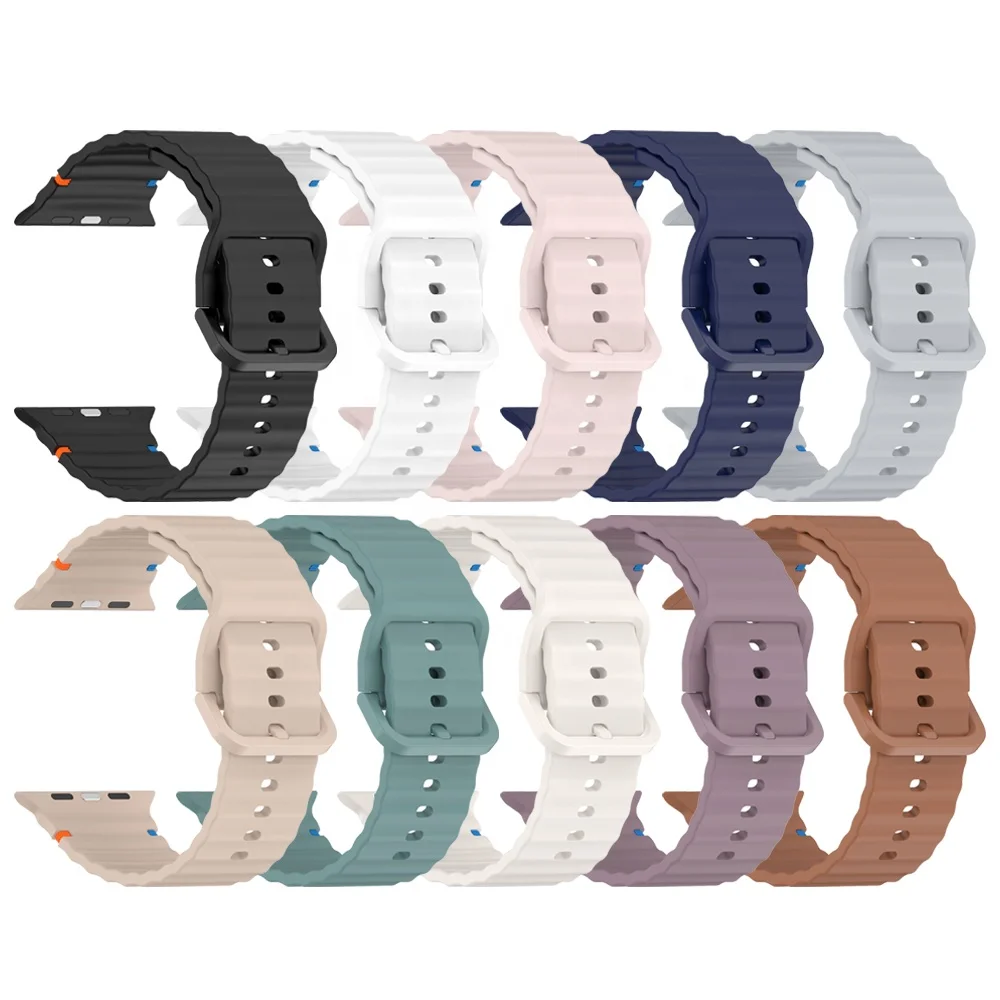 Eraysun Colorful Buckle Wave Texture Rubber Straps Luxury for Apple i Watch 10/9/8 Ultra 2 49mm 44mm Sport Silicone Watch Band