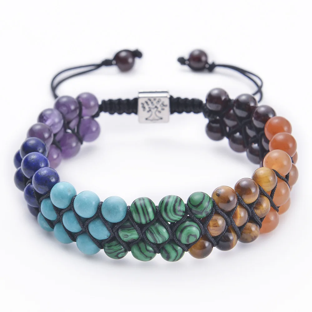High Quality Seven Chakra Natural 6mm Small Beads Healing Crystal Malachite Stone Beaded Life Of Tree Woven Bracelet Jewelry